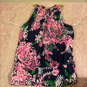 Lilly Pulitzer Navy and Pink Floral Tank Top